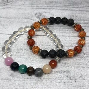 Bundle lot 2 boho free spirit stretch/roll on stone galss gemstone bracelets